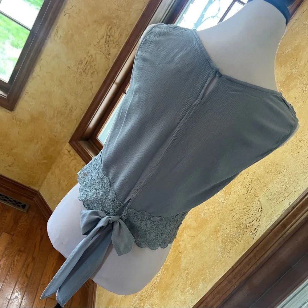 Self Esteem sage Green crochet Trimmed Top w/ cute bow behind women's XL